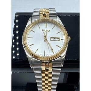 Vintage Pulsar by Seiko Day Date Watch V733-X066 Jubilee Bracelet Two Tone